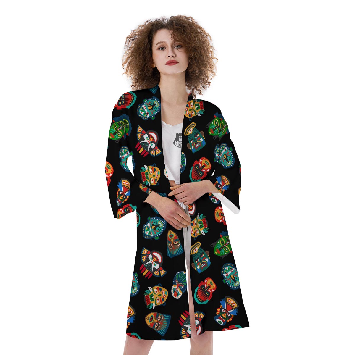 Mask Tribal Tiki Print Pattern Kimono-grizzshop