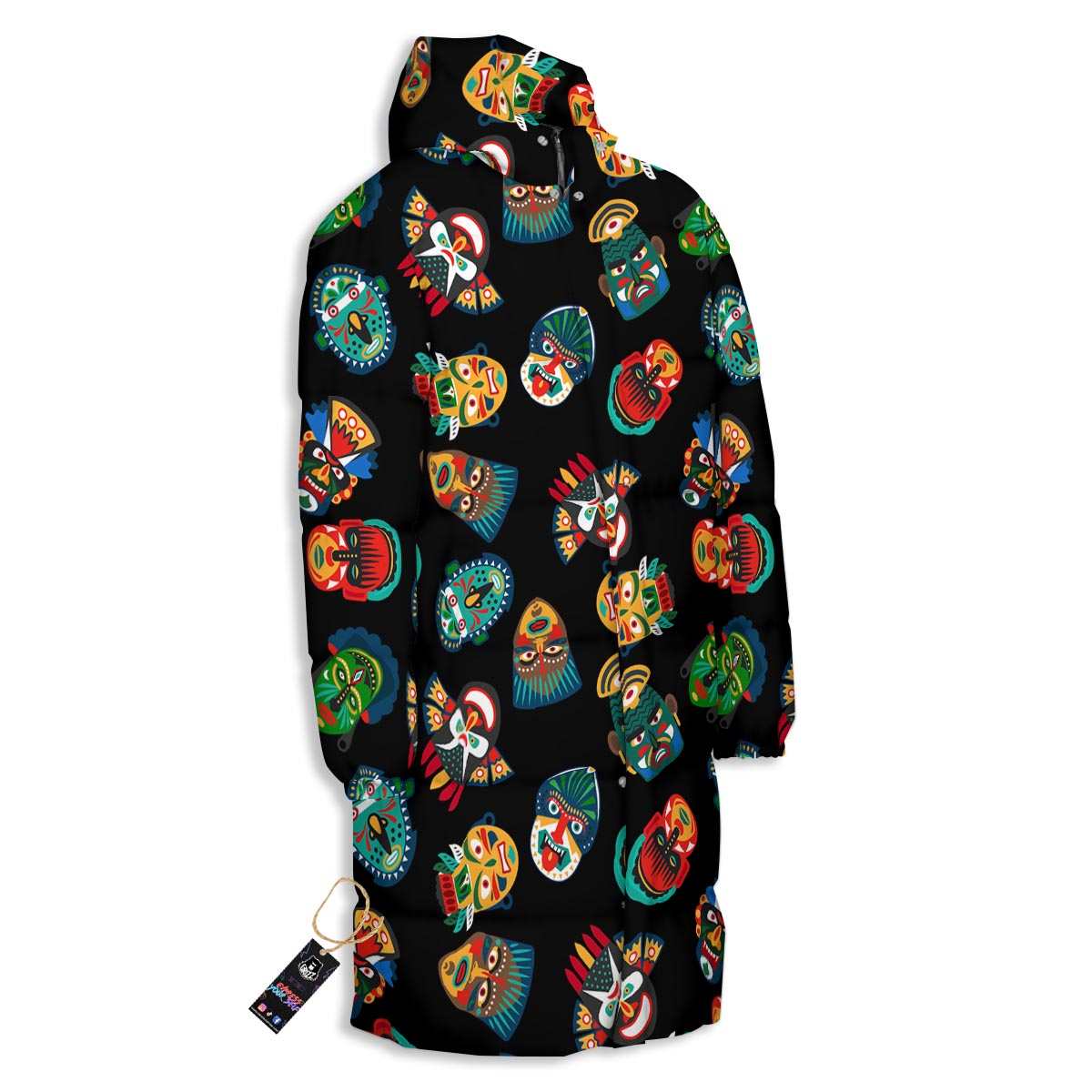 Mask Tribal Tiki Print Pattern Long Down Jacket-grizzshop
