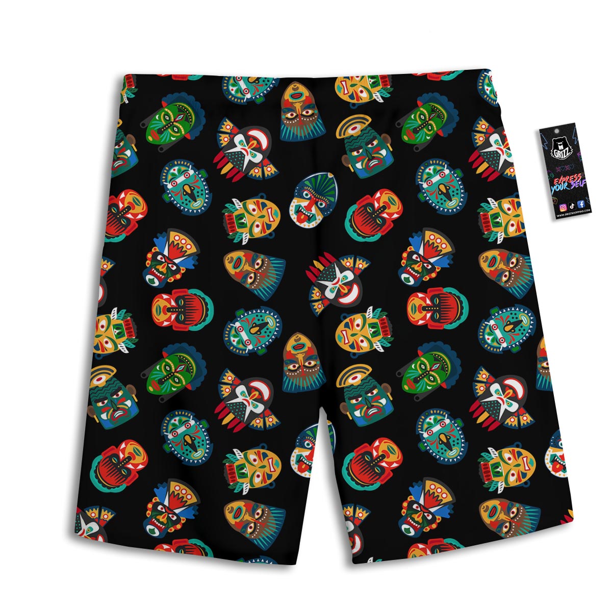Mask Tribal Tiki Print Pattern Men's Athletic Shorts