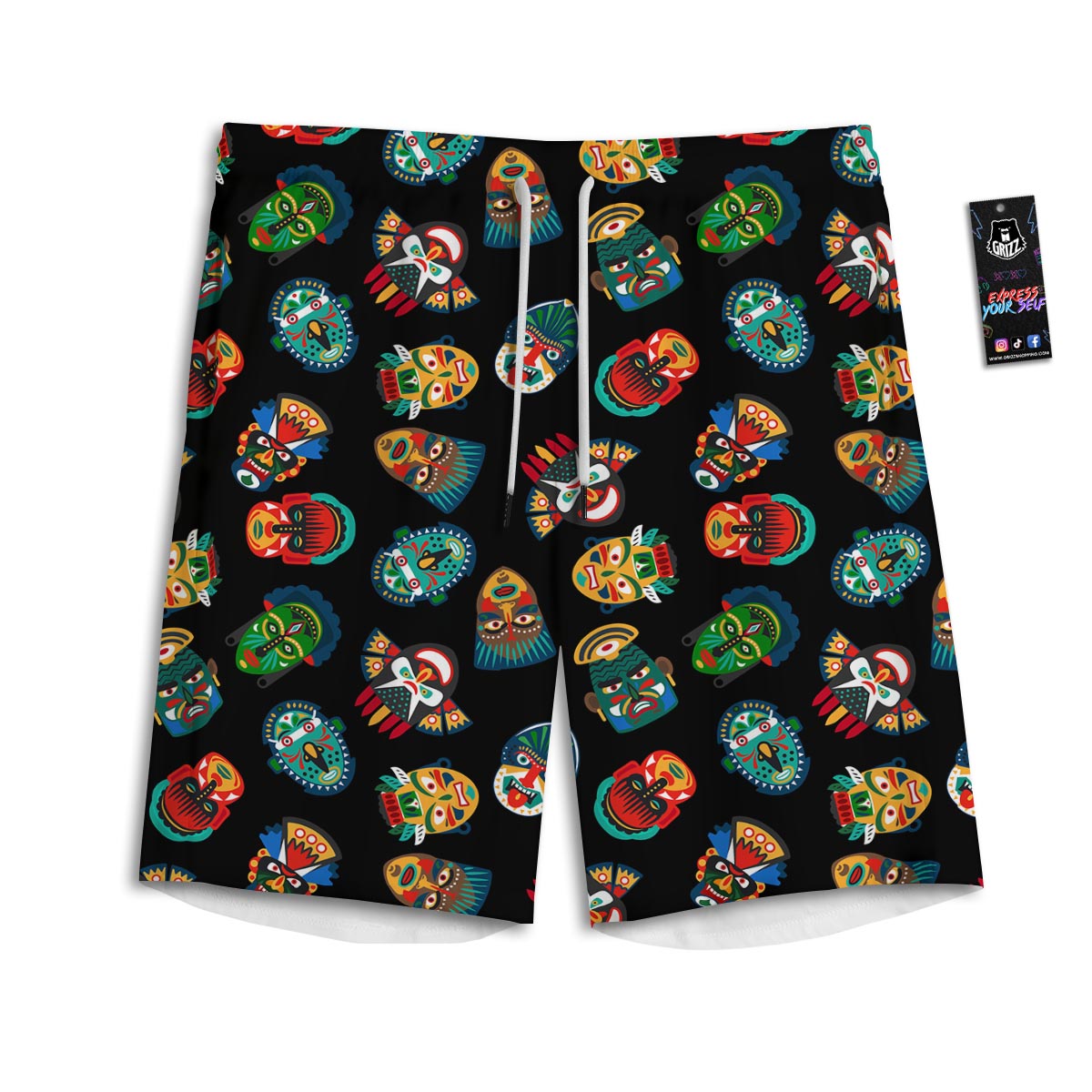 Mask Tribal Tiki Print Pattern Men's Athletic Shorts