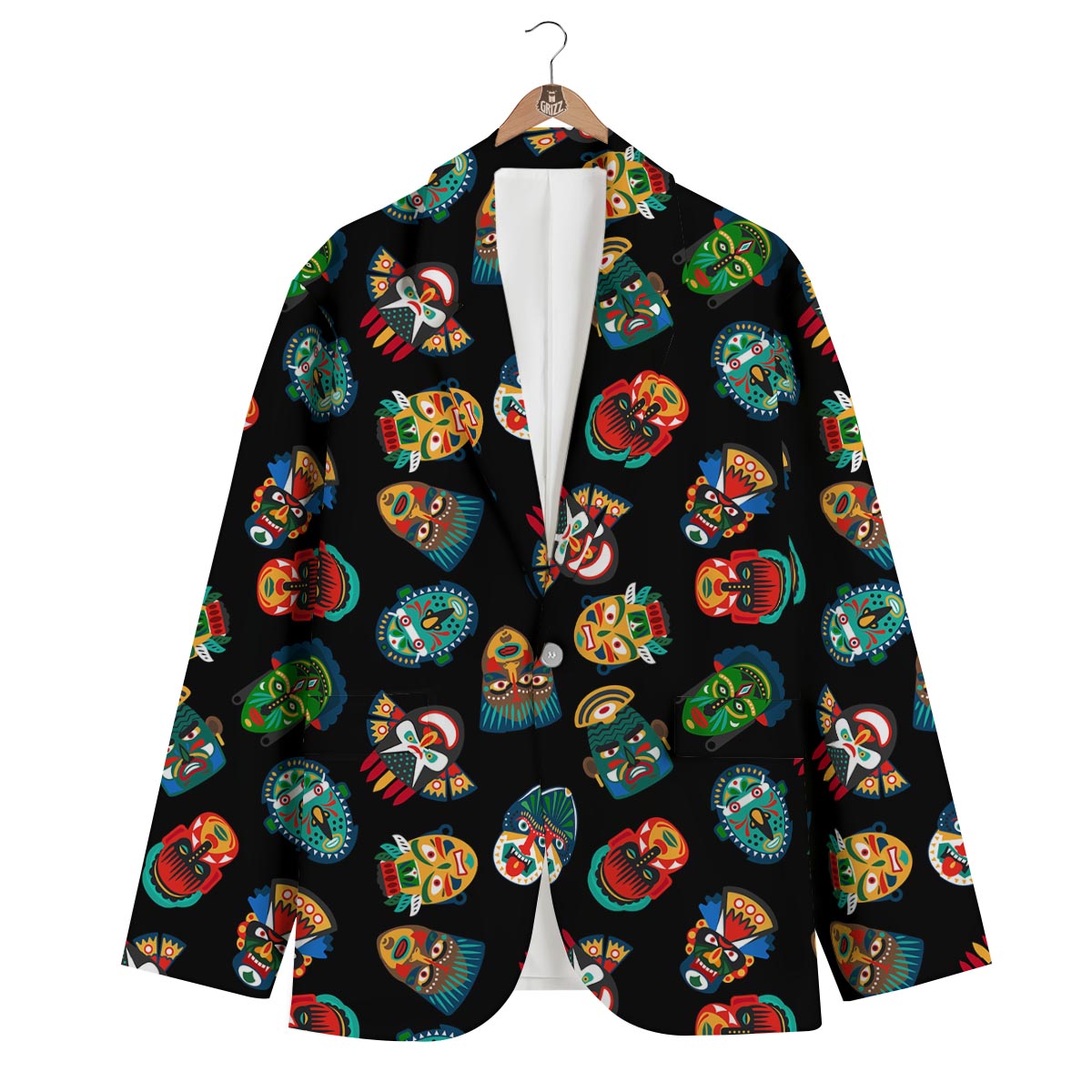 Mask Tribal Tiki Print Pattern Men's Blazer-grizzshop