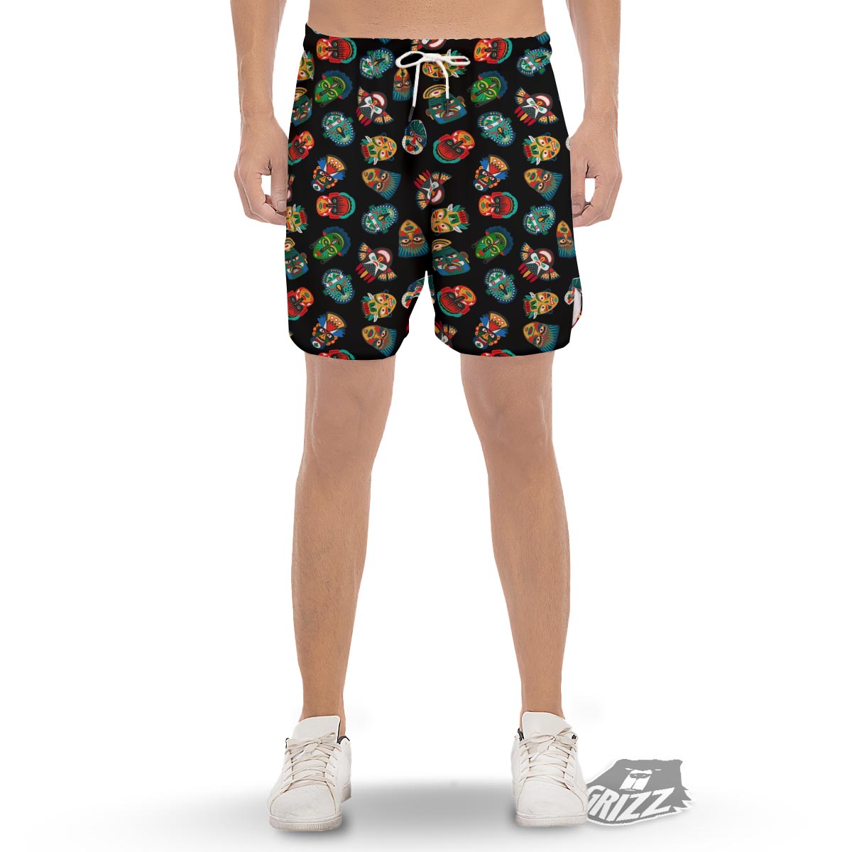 Mask Tribal Tiki Print Pattern Men's Gym Shorts-grizzshop