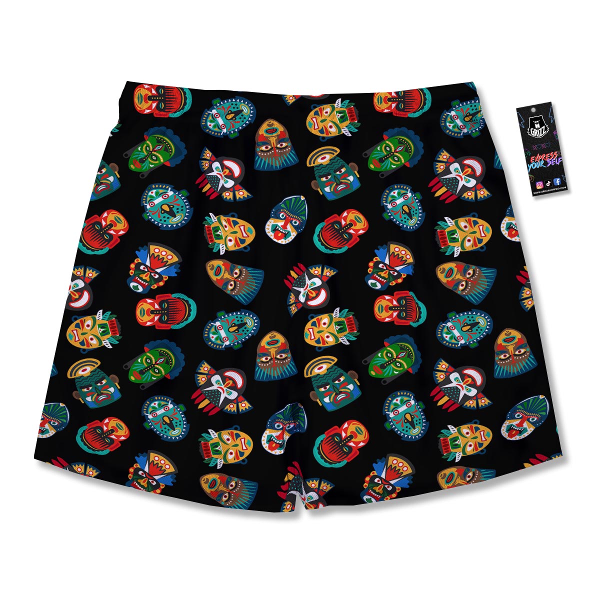 Mask Tribal Tiki Print Pattern Men's Running Shorts-grizzshop