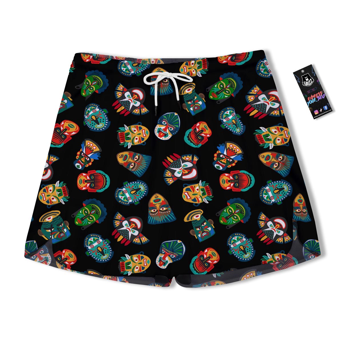 Mask Tribal Tiki Print Pattern Men's Running Shorts-grizzshop