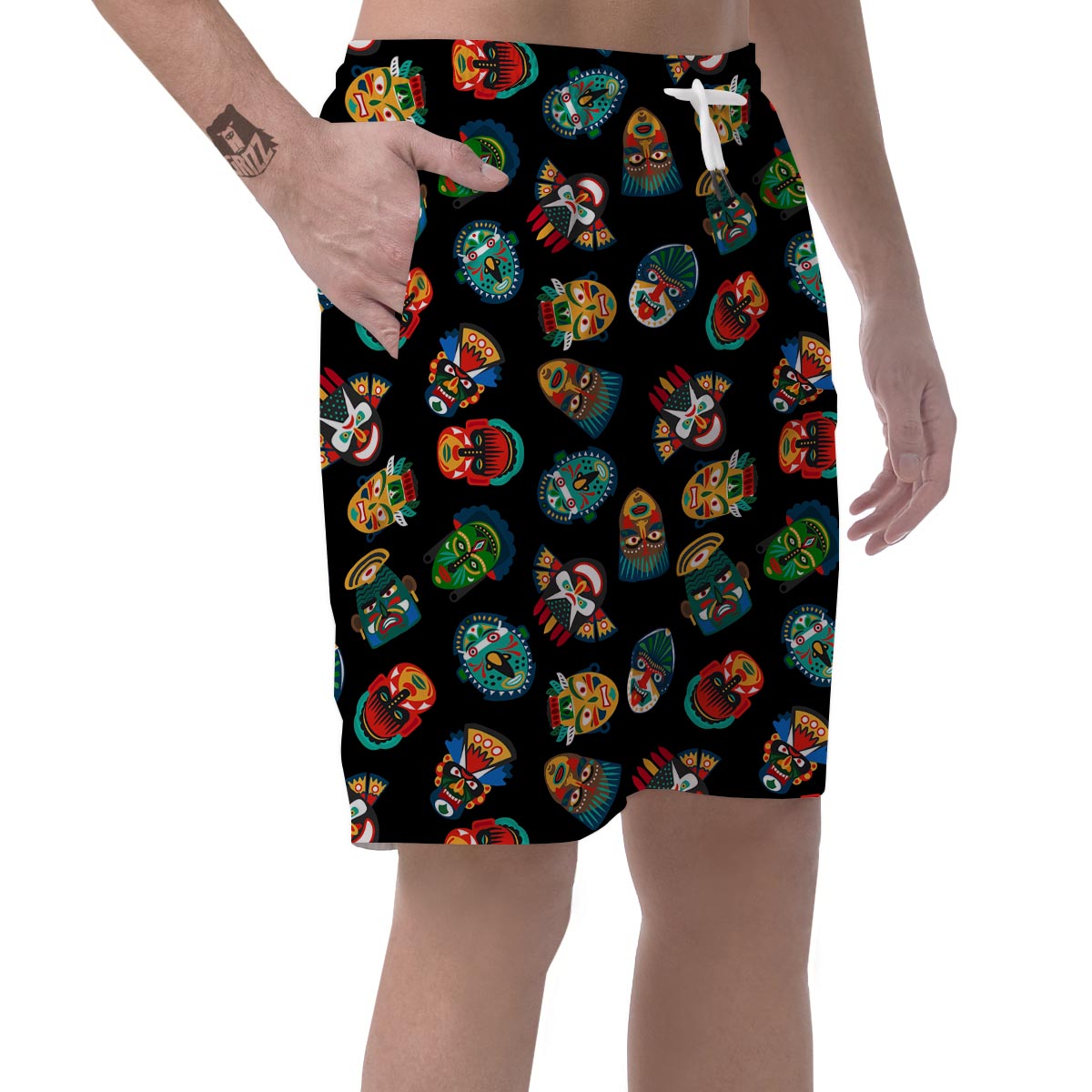 Mask Tribal Tiki Print Pattern Men's Shorts-grizzshop