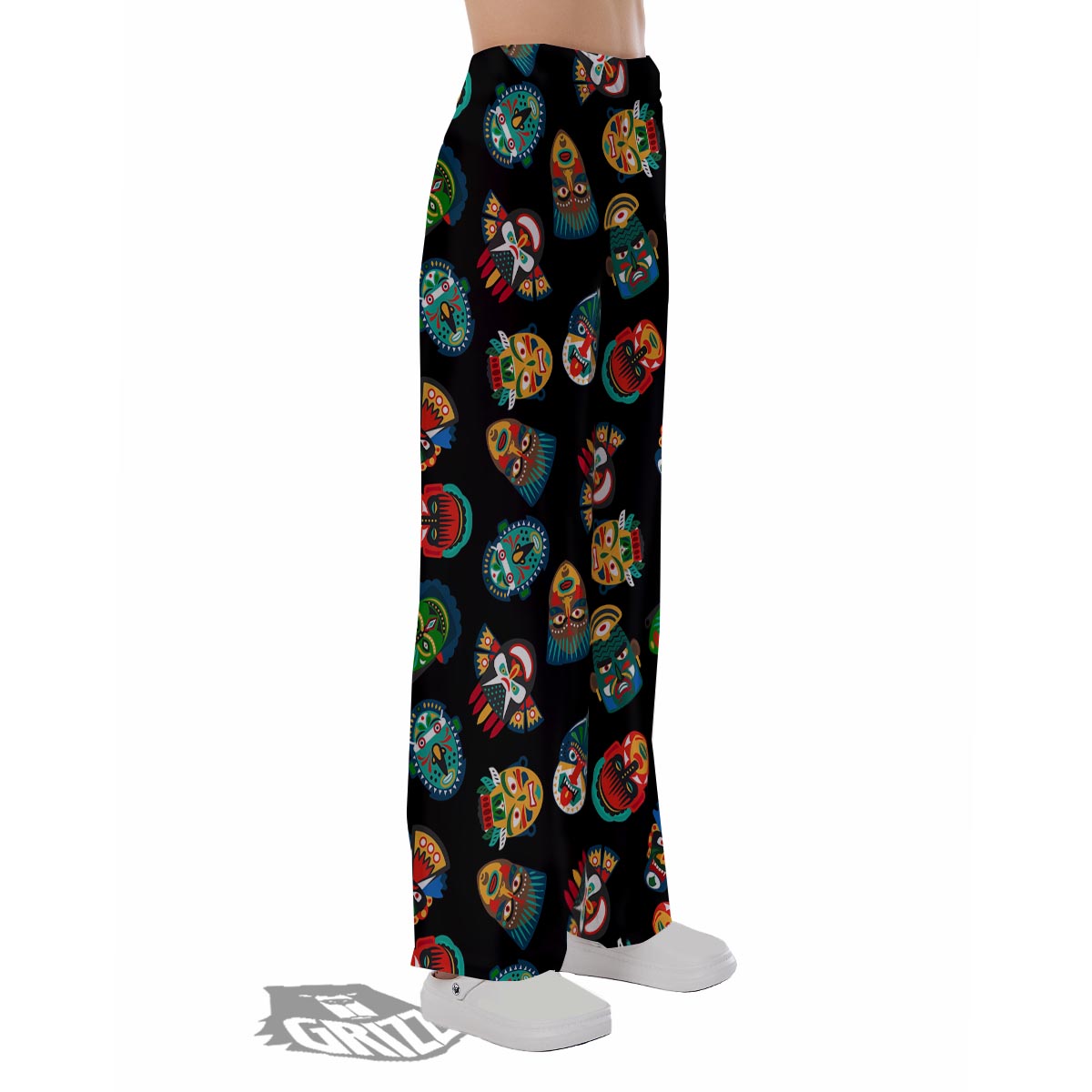 Mask Tribal Tiki Print Pattern Pajama Pants-grizzshop