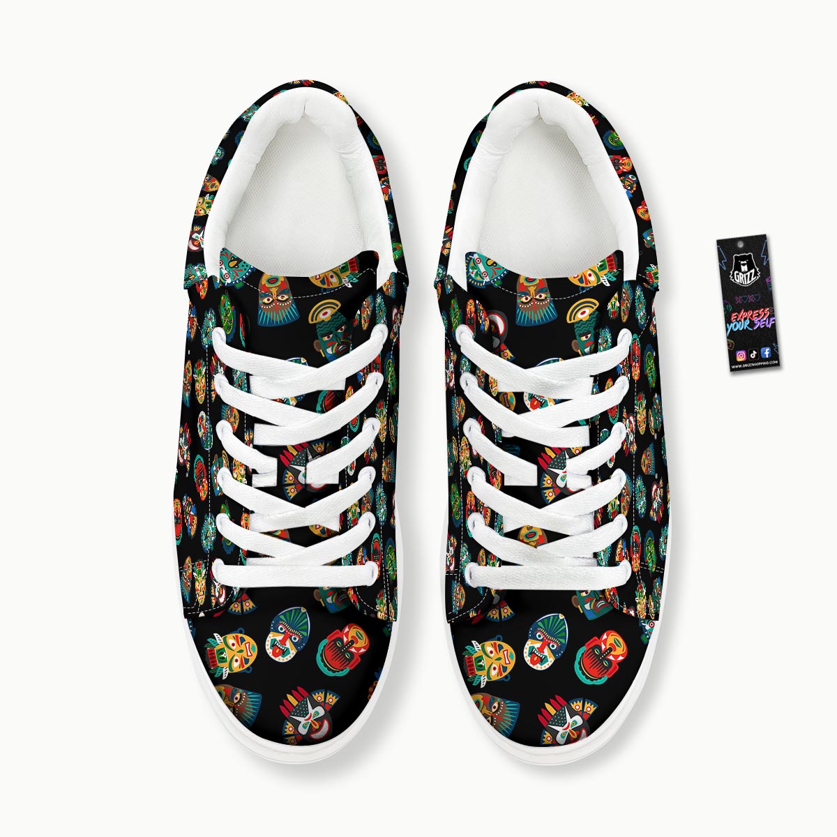 Mask Tribal Tiki Print Pattern Platform Shoes-grizzshop