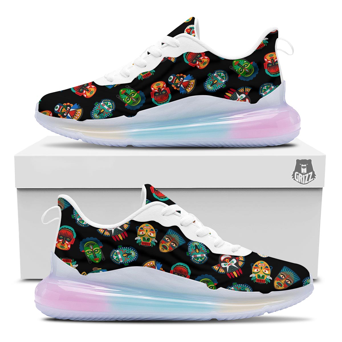 Mask Tribal Tiki Print Pattern Running Sneakers-grizzshop