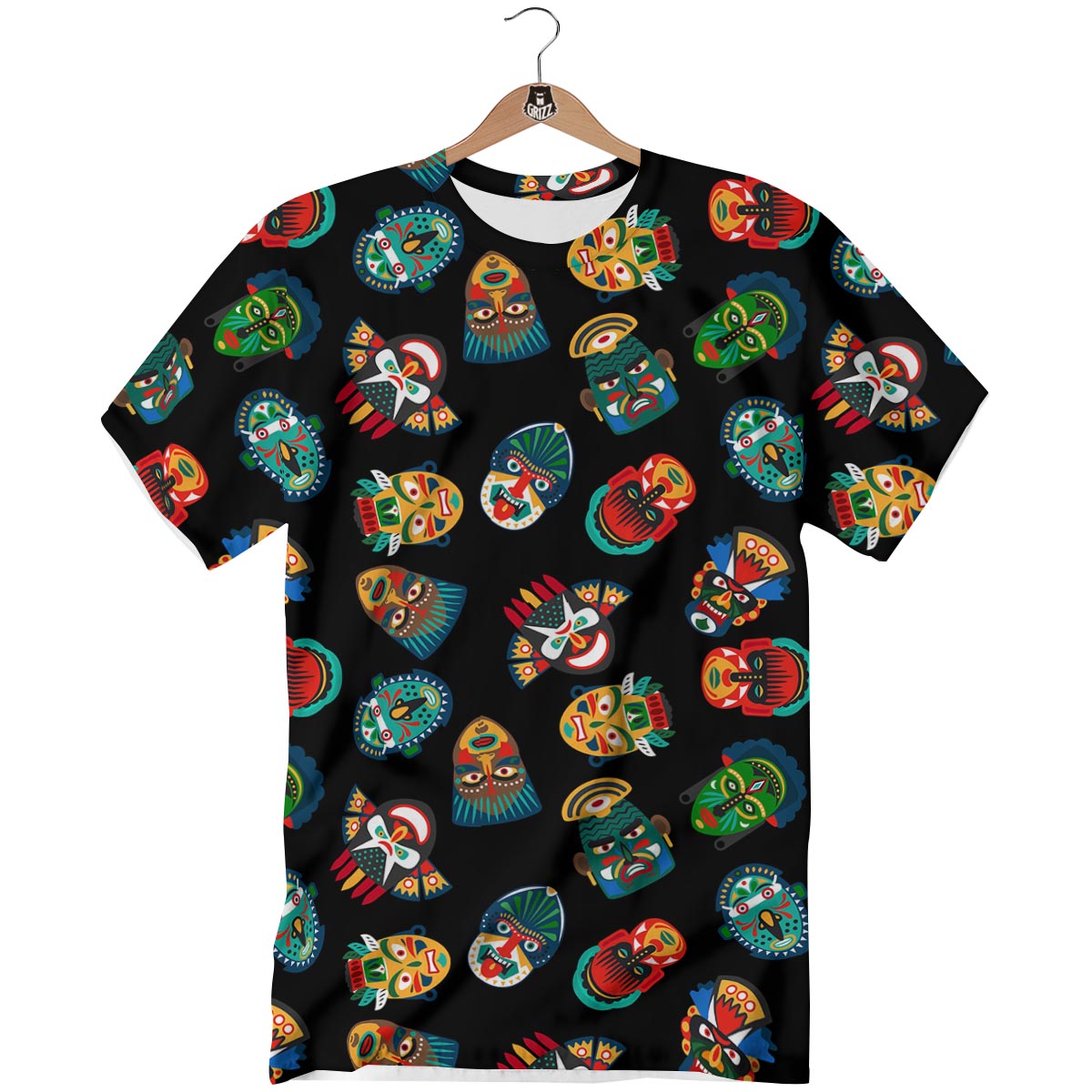 Mask Tribal Tiki Print Pattern T-Shirt-grizzshop