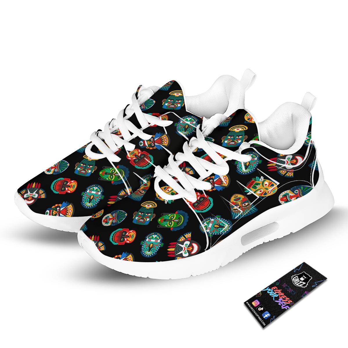 Mask Tribal Tiki Print Pattern Tennis Shoes-grizzshop