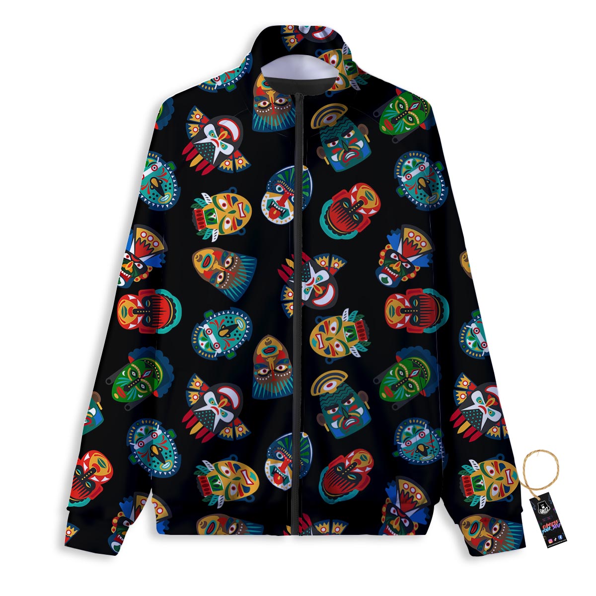 Mask Tribal Tiki Print Pattern Track Jacket-grizzshop