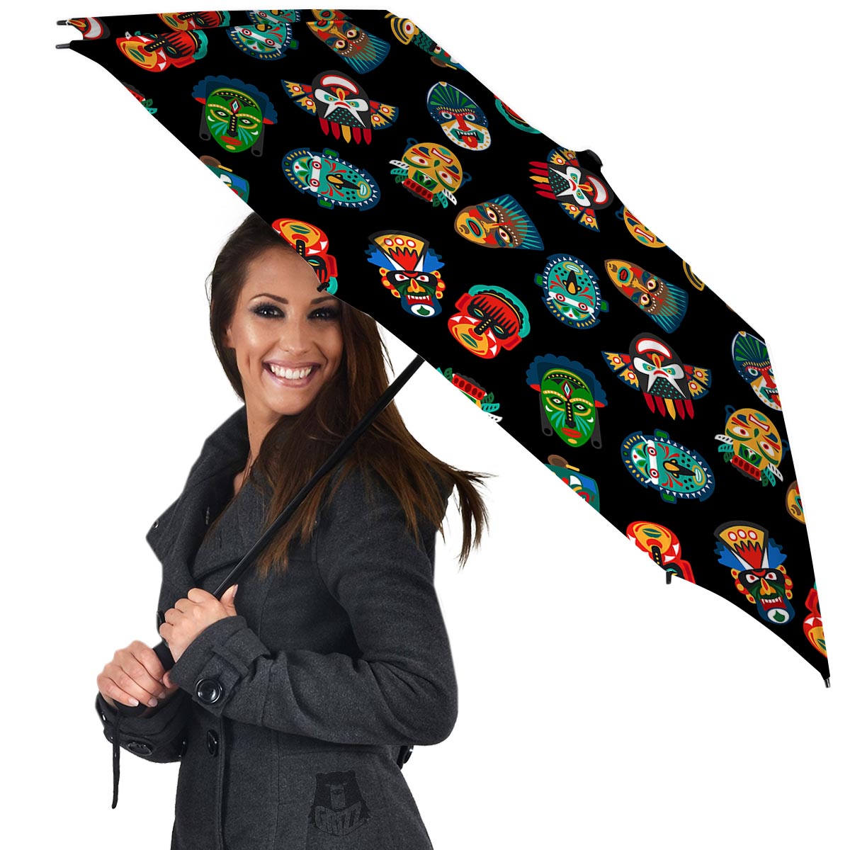 Mask Tribal Tiki Print Pattern Umbrella-grizzshop