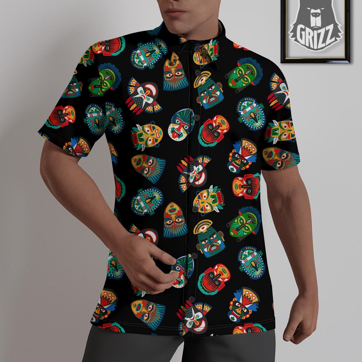 Mask Tribal Tiki Print Pattern Untucked Shirts-grizzshop