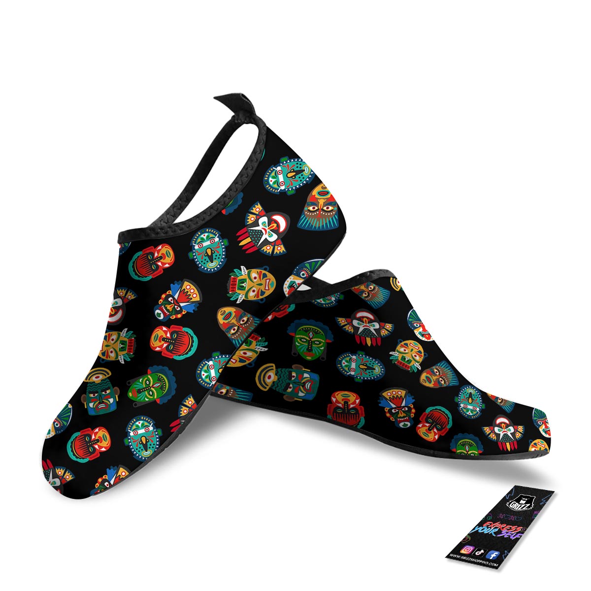 Mask Tribal Tiki Print Pattern Water Shoes-grizzshop