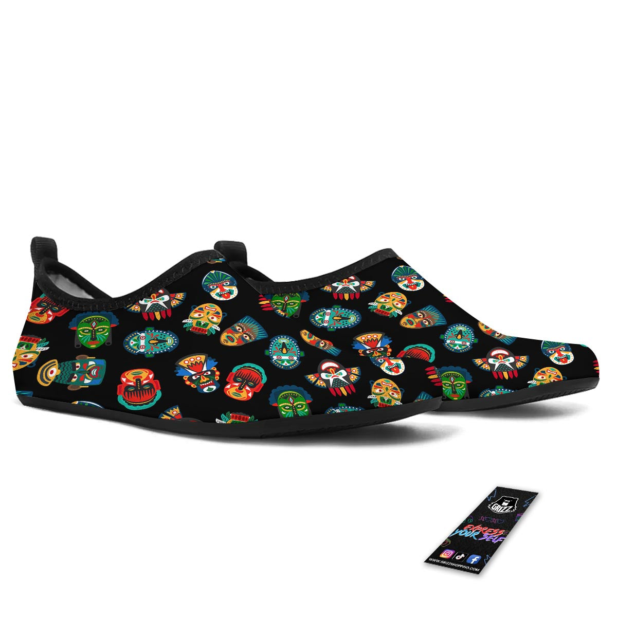 Mask Tribal Tiki Print Pattern Water Shoes-grizzshop