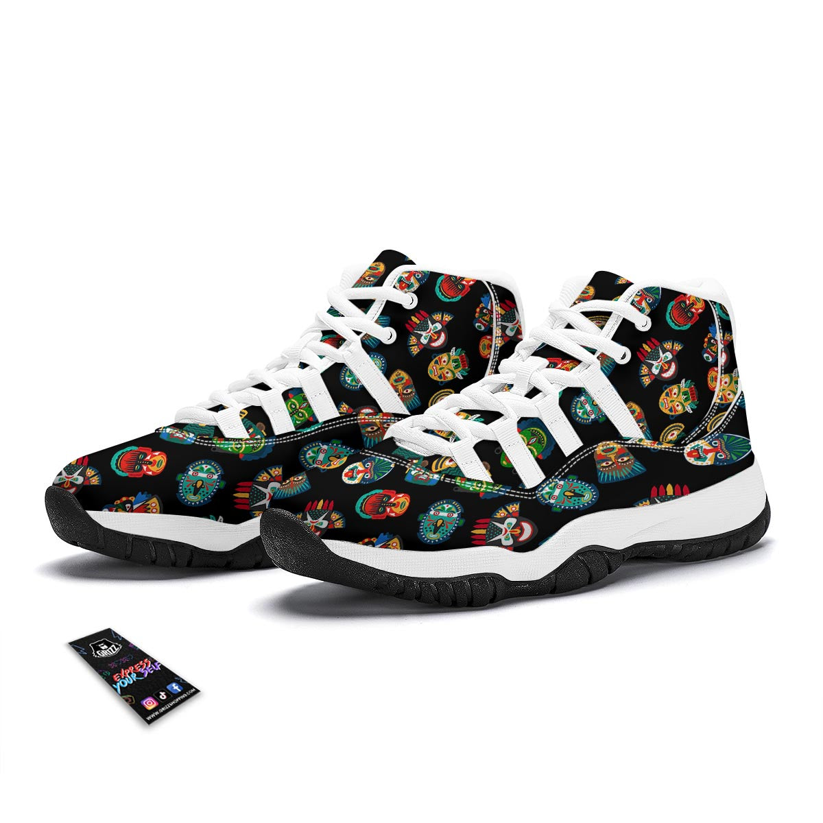 Mask Tribal Tiki Print Pattern White Bball Shoes-grizzshop