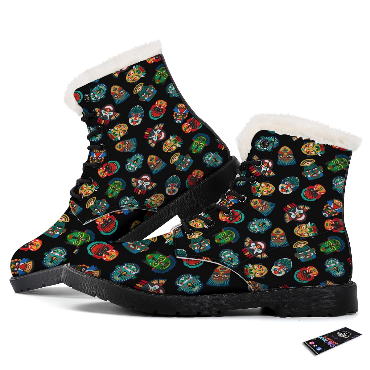 Mask Tribal Tiki Print Pattern Winter Boots-grizzshop