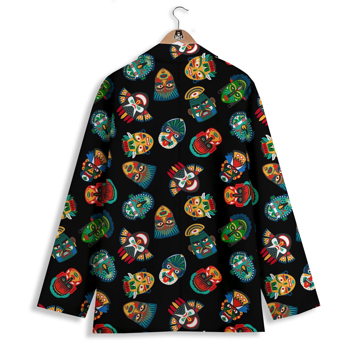 Mask Tribal Tiki Print Pattern Women's Blazer-grizzshop