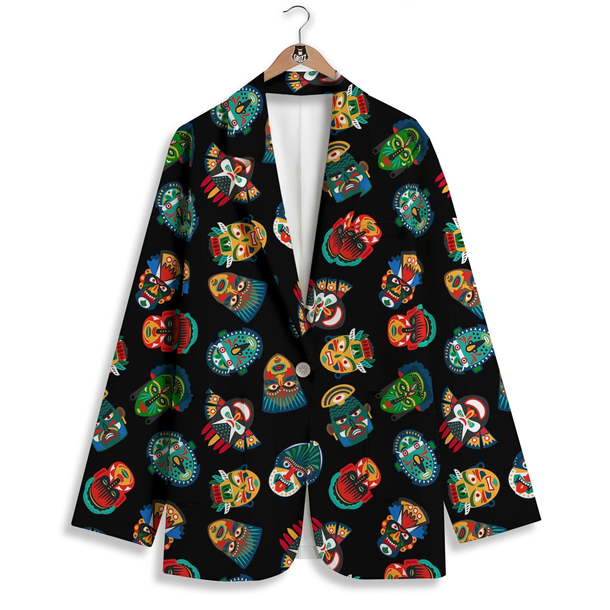 Mask Tribal Tiki Print Pattern Women's Blazer-grizzshop