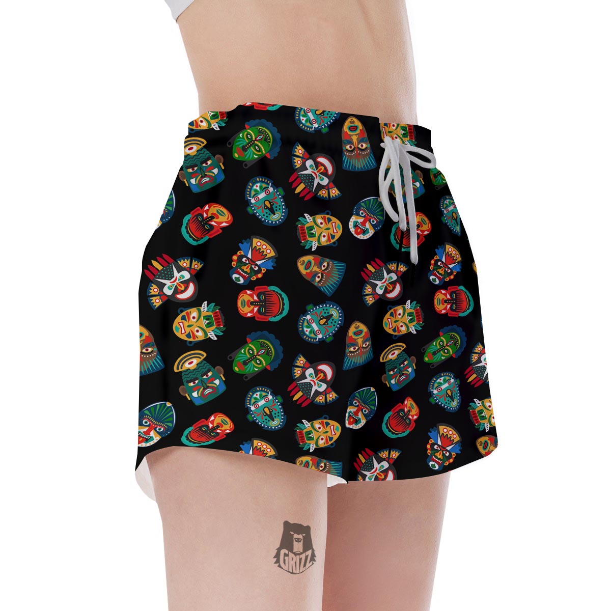 Mask Tribal Tiki Print Pattern Women's Shorts-grizzshop