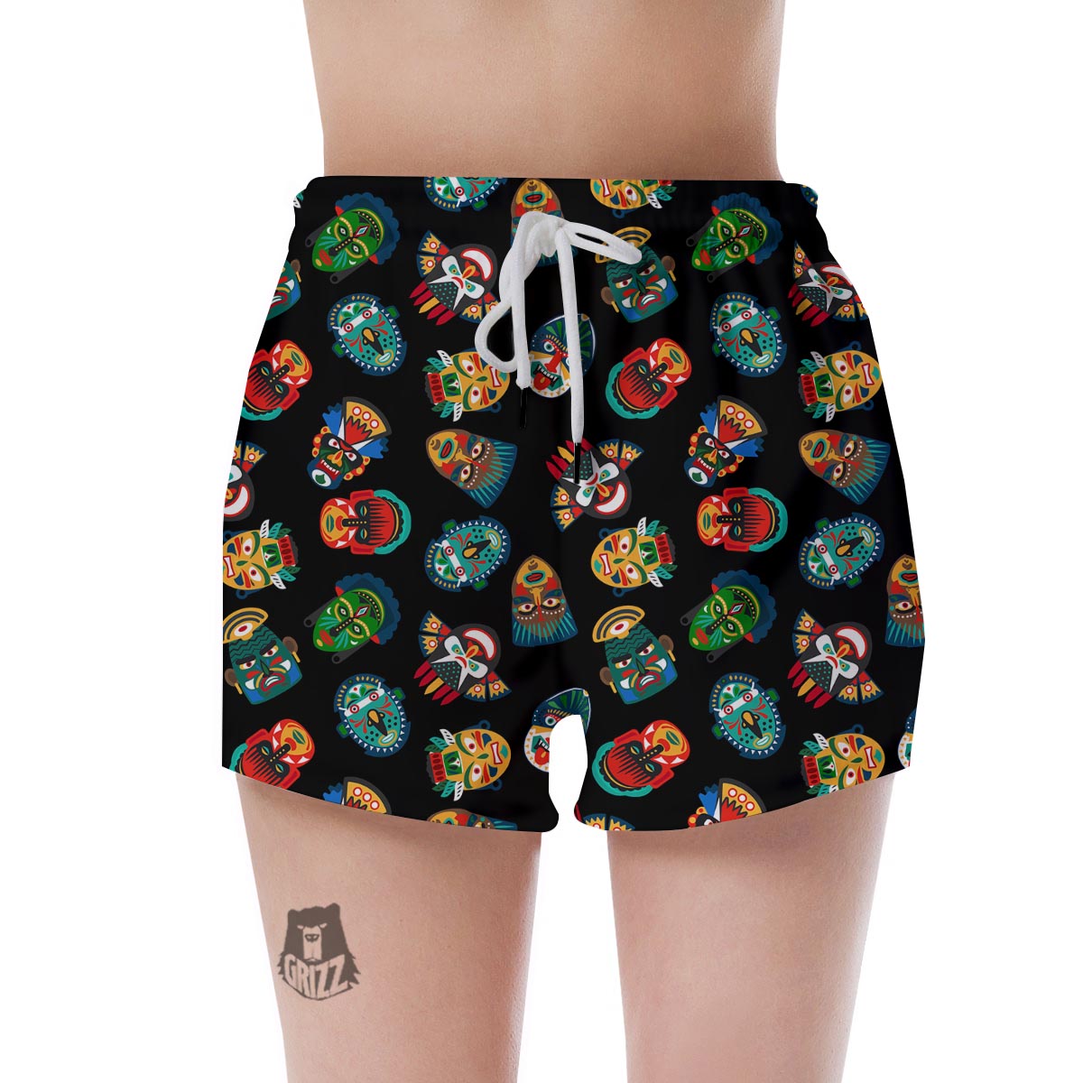 Mask Tribal Tiki Print Pattern Women's Shorts-grizzshop