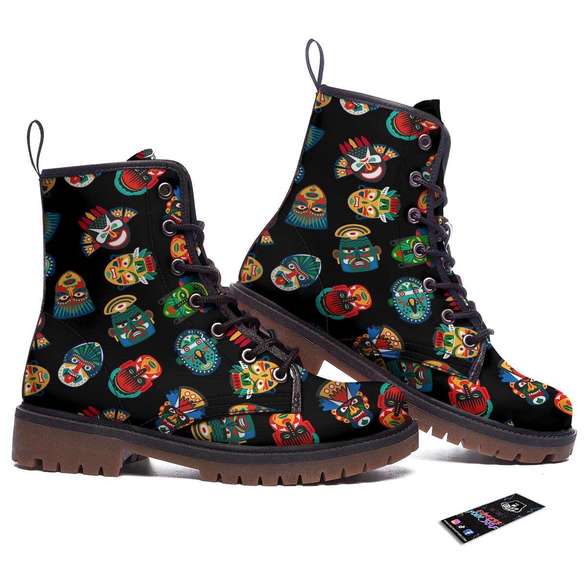 Mask Tribal Tiki Print Pattern Work Boots-grizzshop