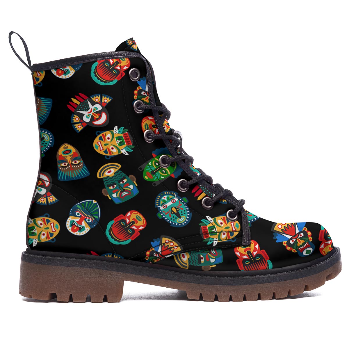 Mask Tribal Tiki Print Pattern Work Boots-grizzshop