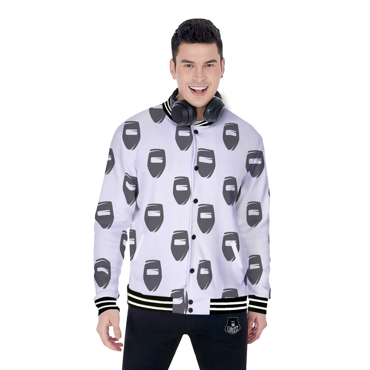 Mask Welding Print Pattern Baseball Jacket-grizzshop