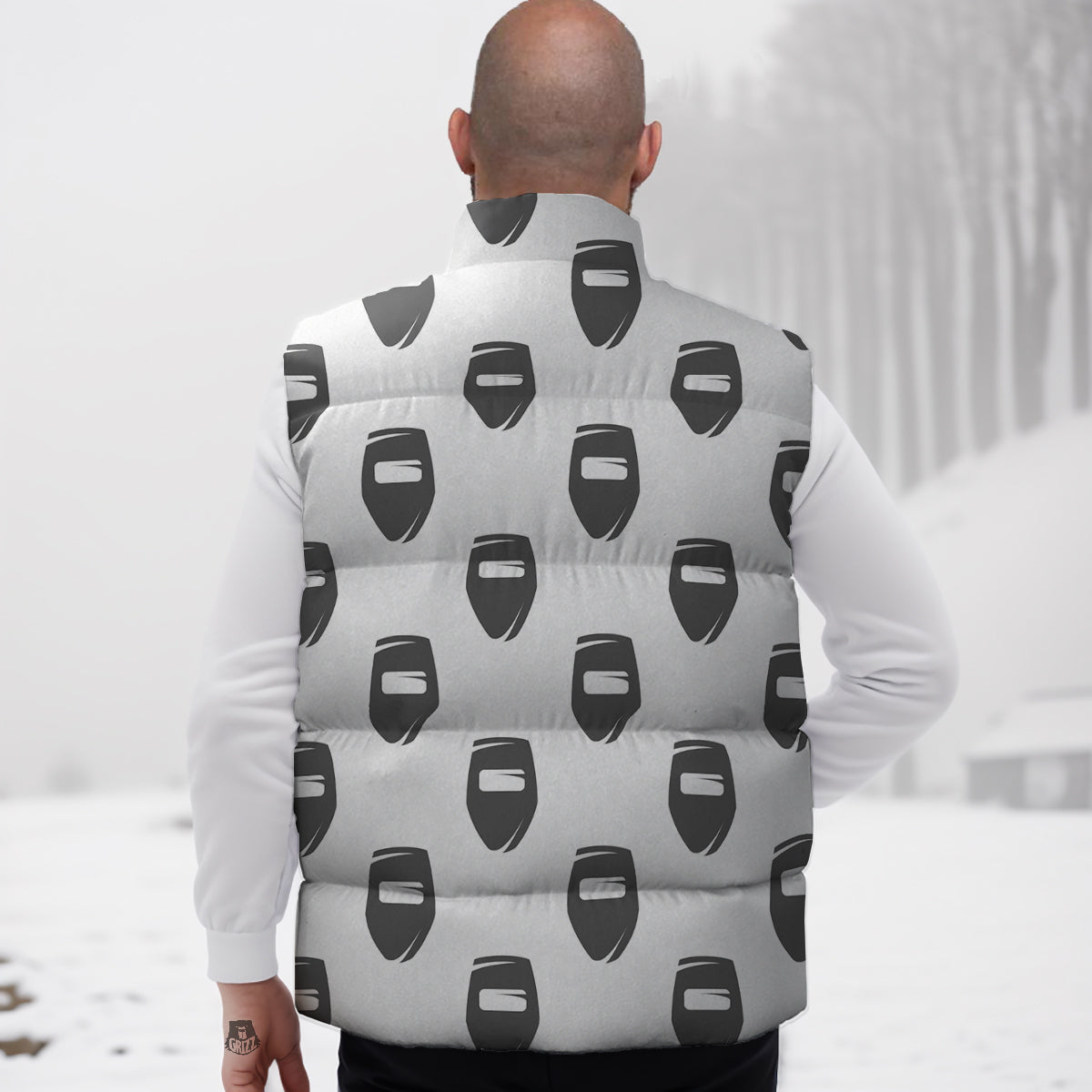 Mask Welding Print Pattern Down Vest-grizzshop