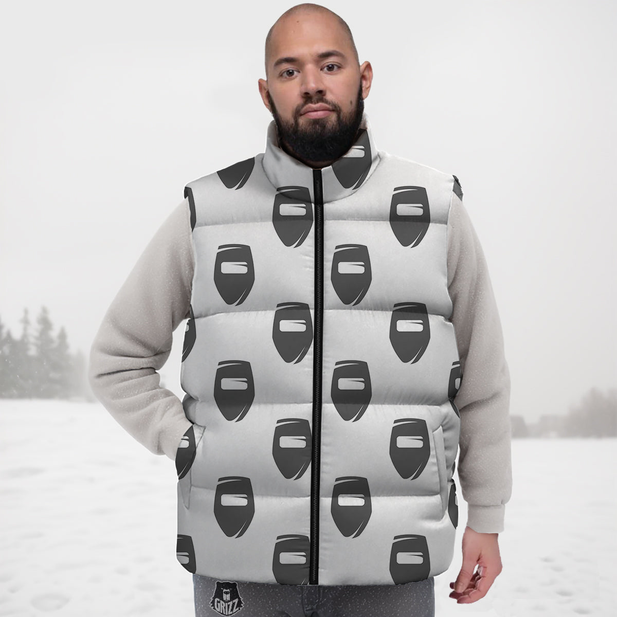 Mask Welding Print Pattern Down Vest-grizzshop