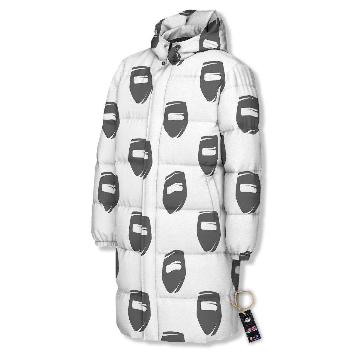 Mask Welding Print Pattern Long Down Jacket-grizzshop