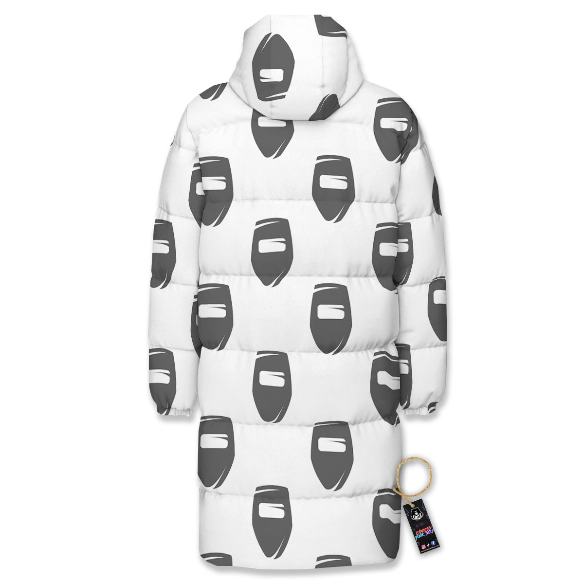 Mask Welding Print Pattern Long Down Jacket-grizzshop
