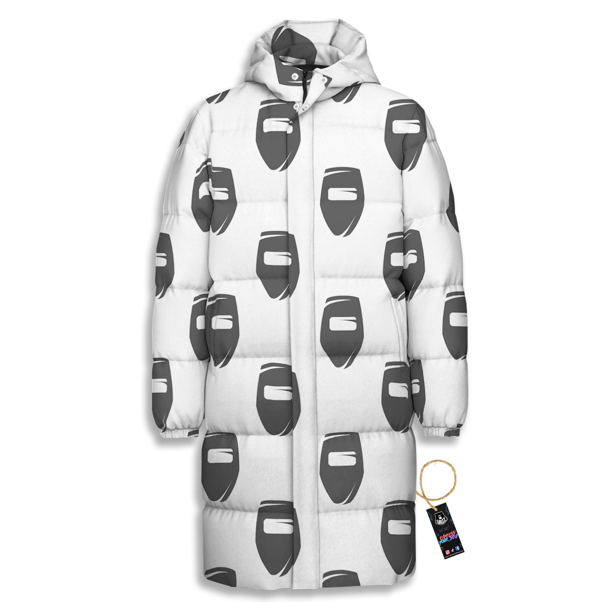 Mask Welding Print Pattern Long Down Jacket-grizzshop