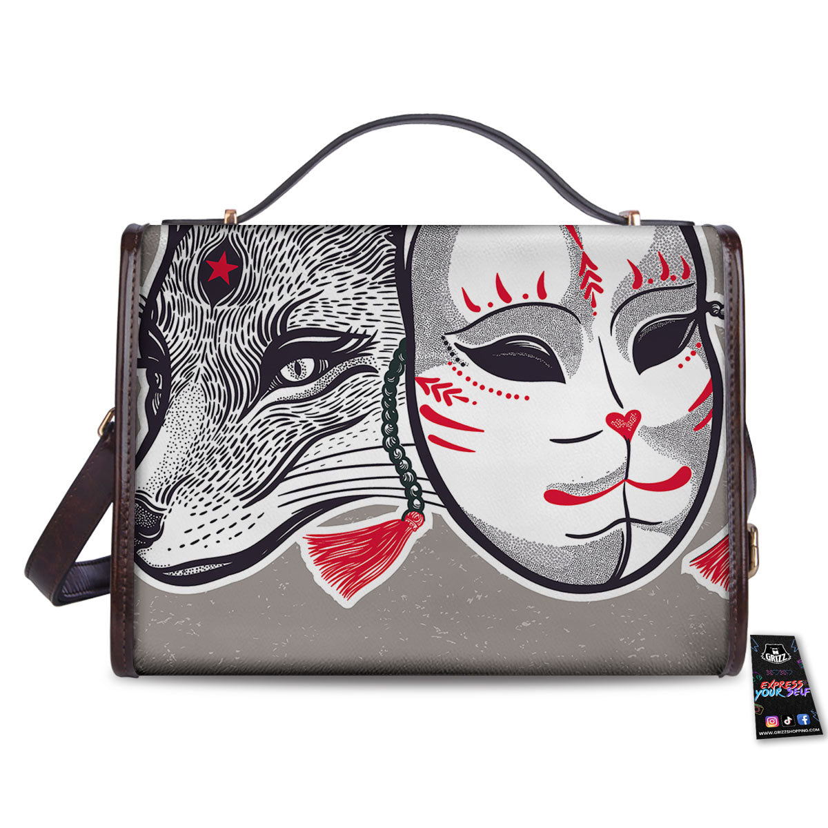 Mask Japanese Fox Print Women's Satchel Bag