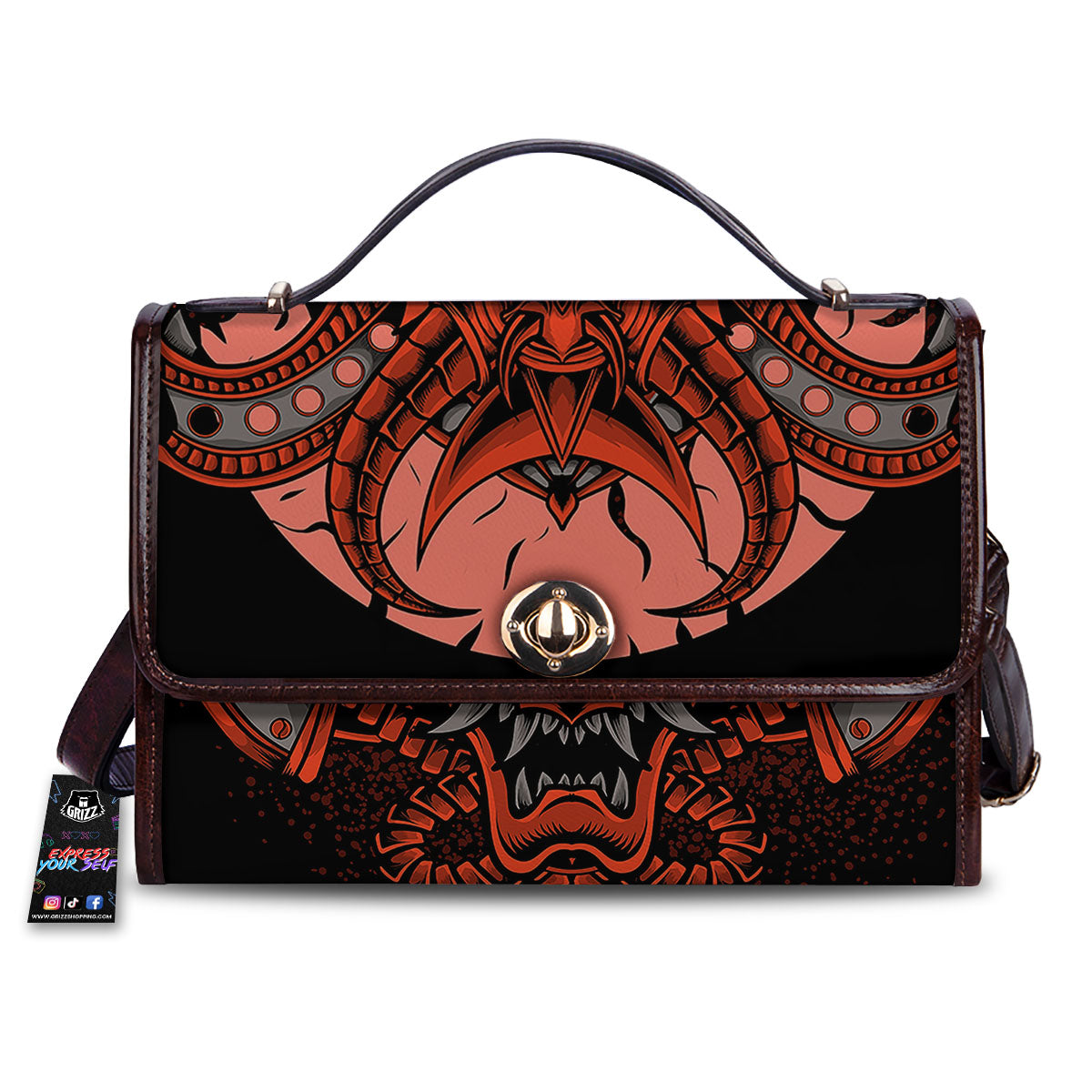 Mask Red Samurai Print Women's Satchel Bag