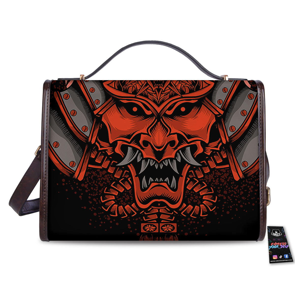 Mask Red Samurai Print Women's Satchel Bag