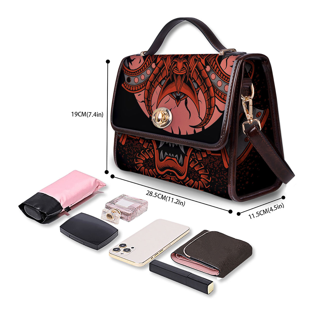 Mask Red Samurai Print Women's Satchel Bag