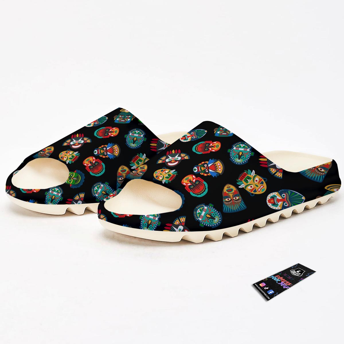 Mask Tribal Tiki Print Pattern Sandals-grizzshop