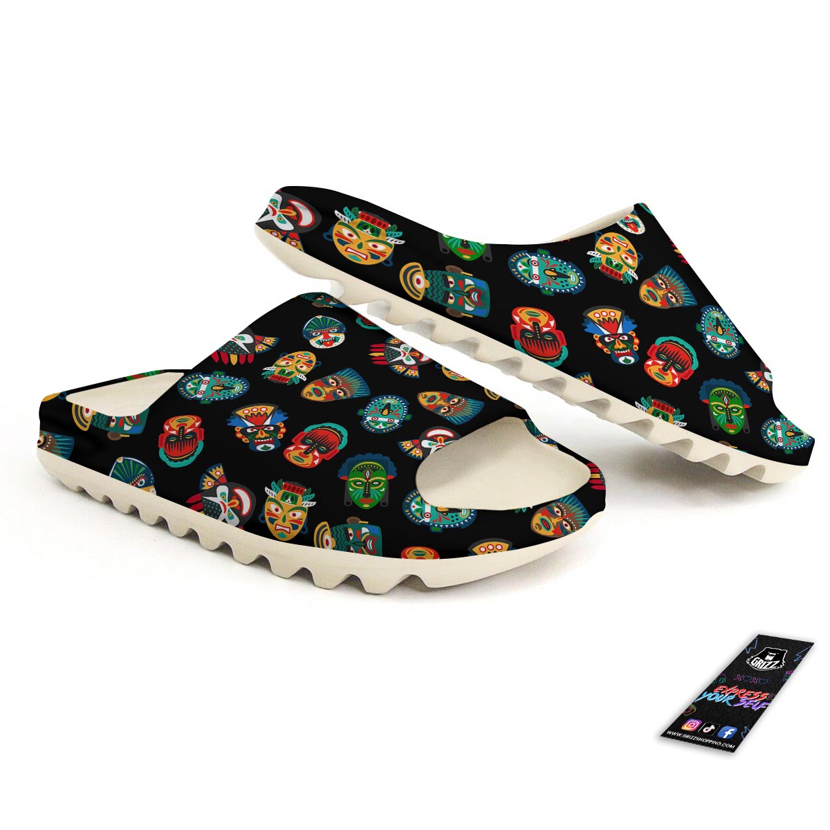 Mask Tribal Tiki Print Pattern Sandals-grizzshop
