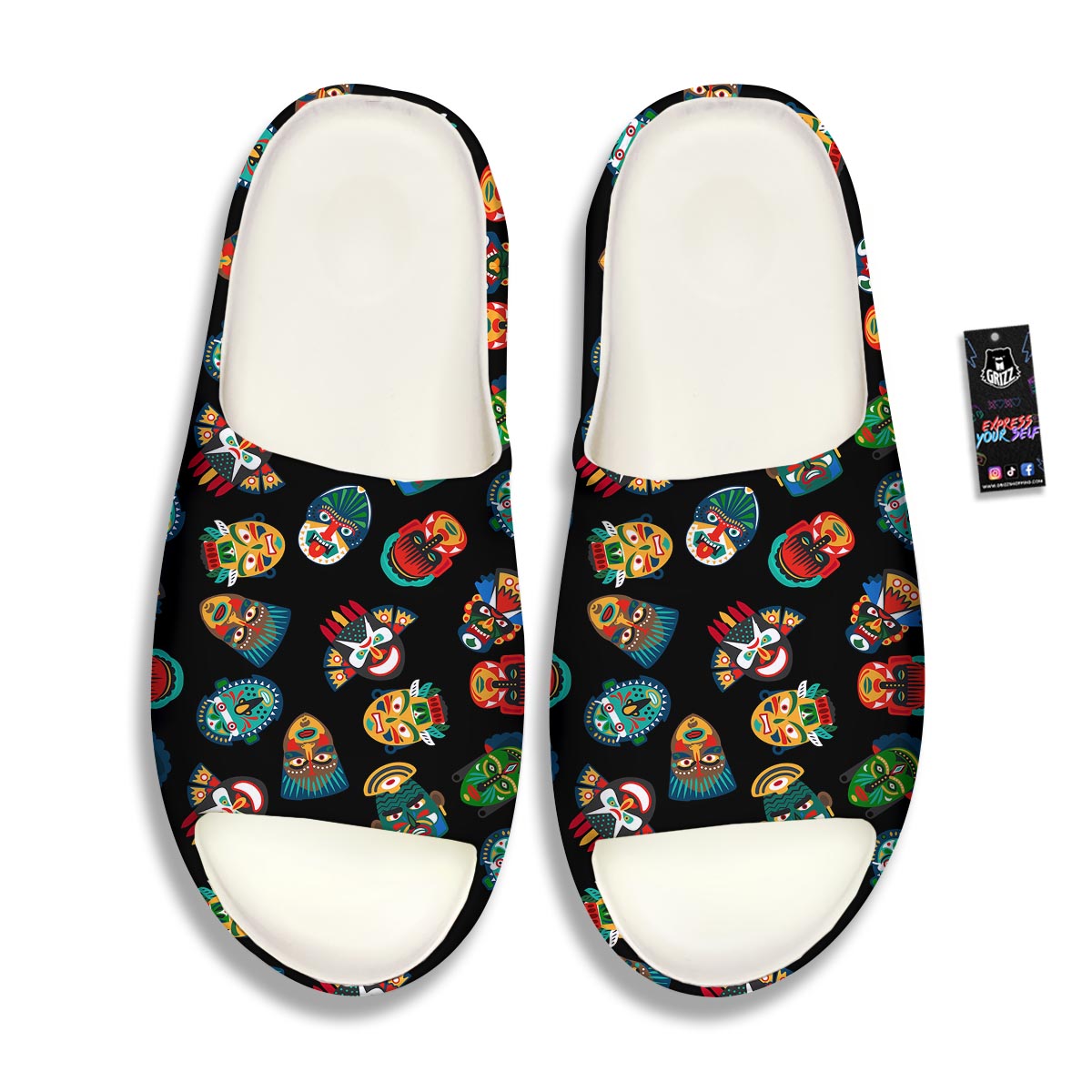 Mask Tribal Tiki Print Pattern Sandals-grizzshop
