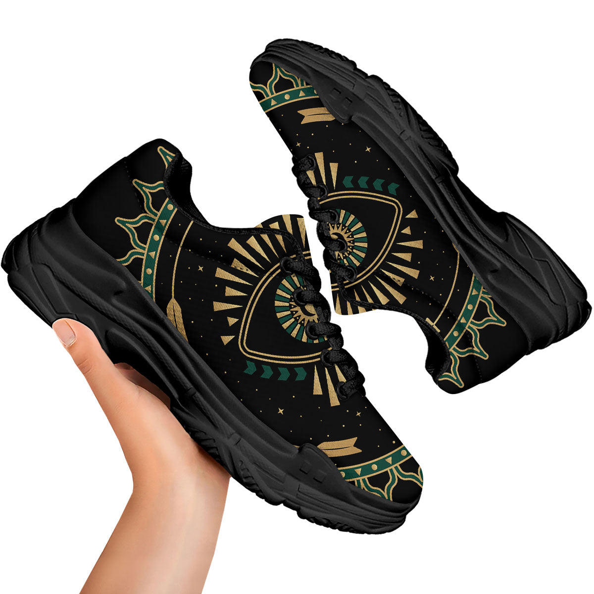 Masonic Eye Green Print Black Chunky Shoes-grizzshop