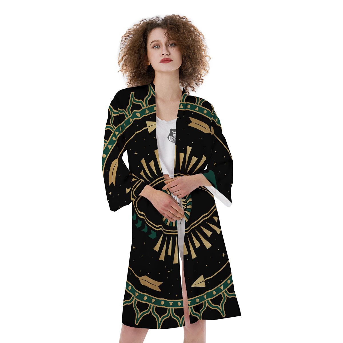 Masonic Eye Green Print Kimono-grizzshop