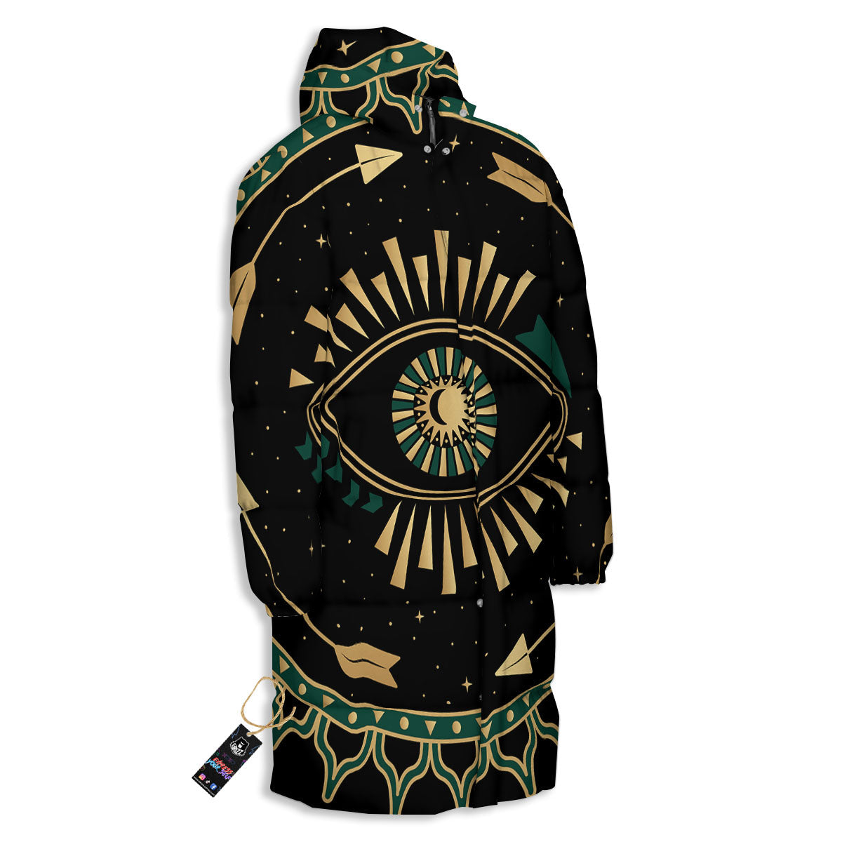 Masonic Eye Green Print Long Down Jacket-grizzshop