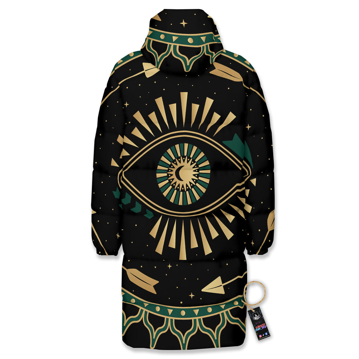 Masonic Eye Green Print Long Down Jacket-grizzshop