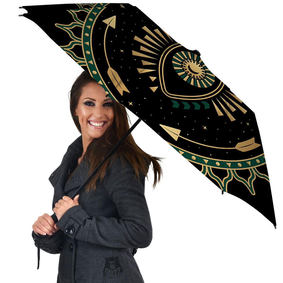 Masonic Eye Green Print Umbrella-grizzshop