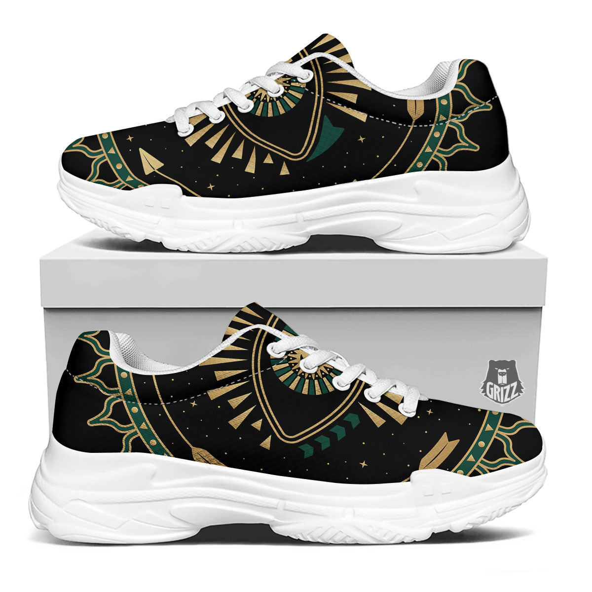 Masonic Eye Green Print White Chunky Shoes-grizzshop