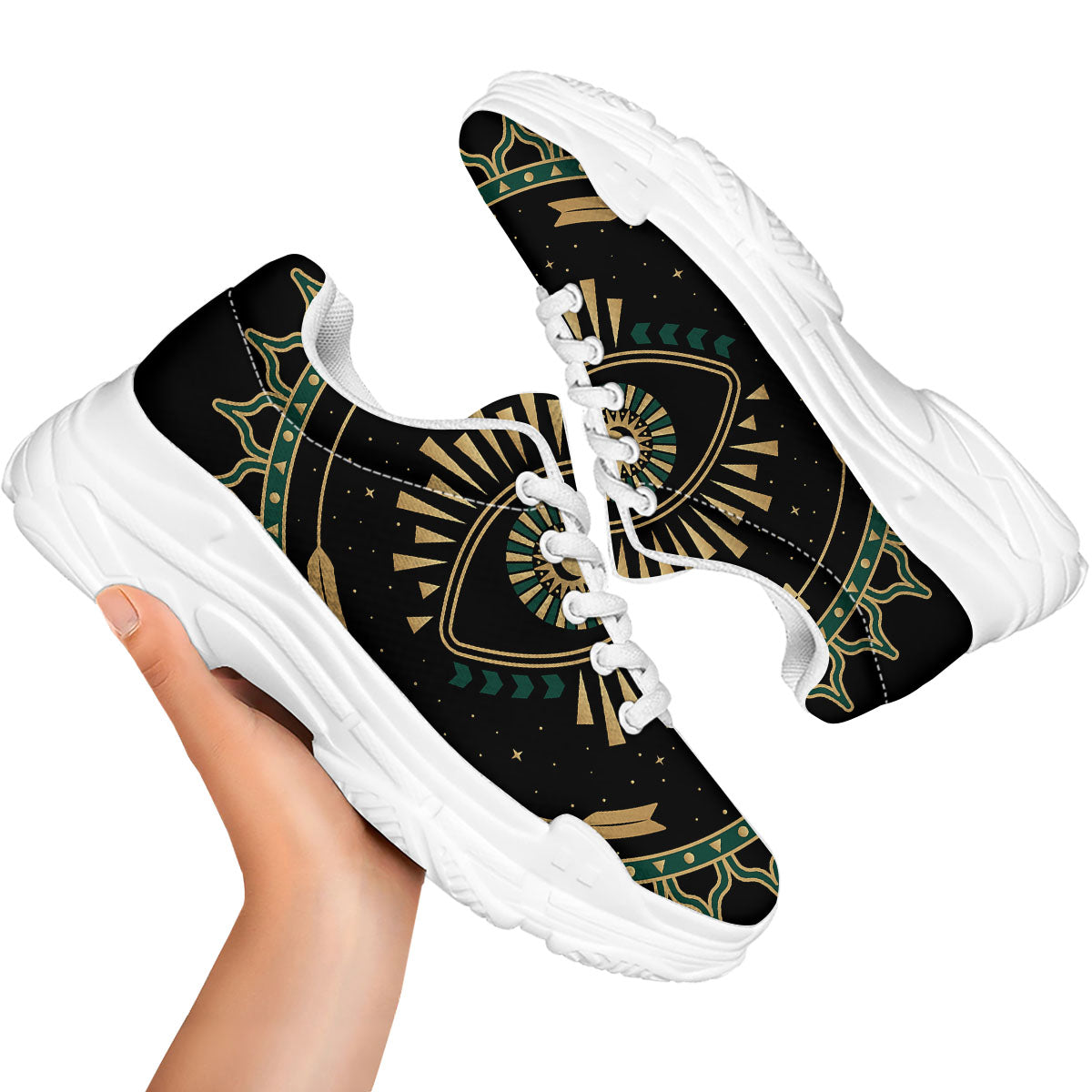 Masonic Eye Green Print White Chunky Shoes-grizzshop