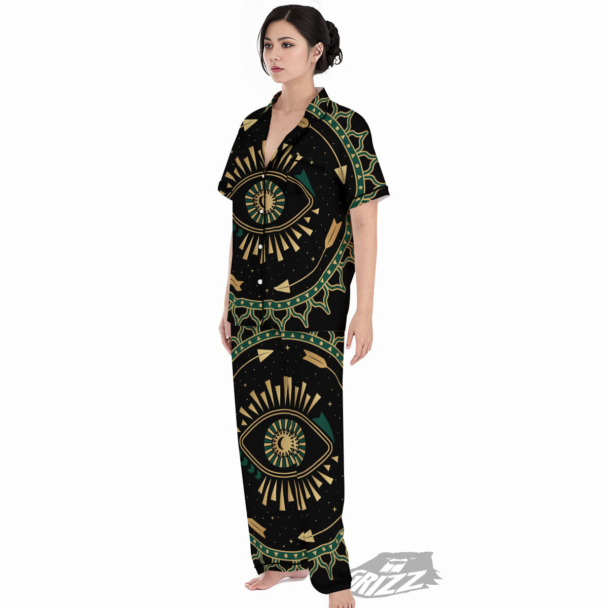 Masonic Eye Green Print Women's Pajamas Set-grizzshop