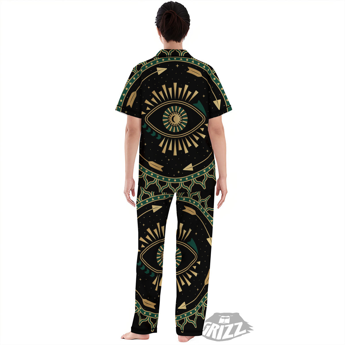 Masonic Eye Green Print Women's Pajamas Set-grizzshop