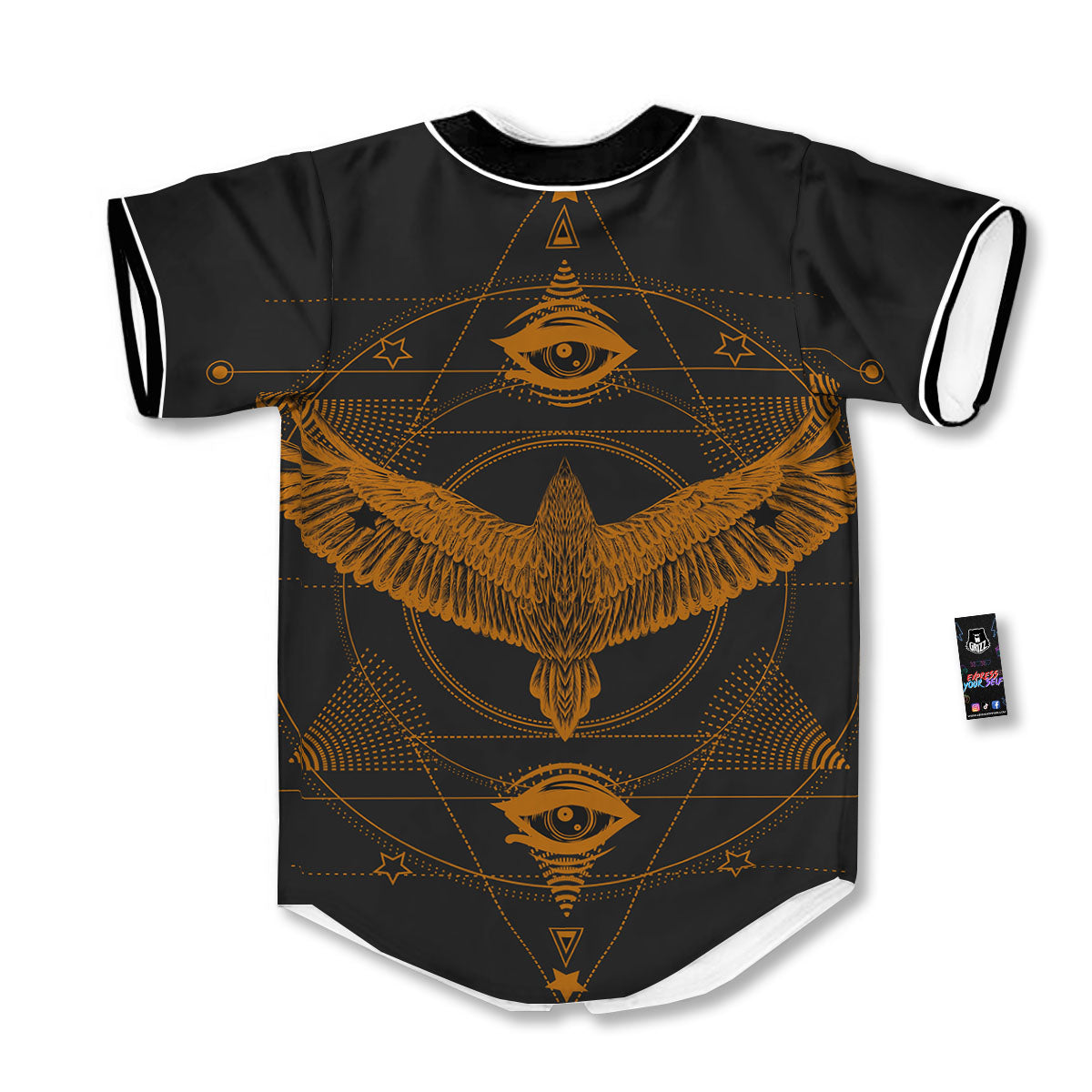 Masonic Eye Raven Print Baseball Jersey-grizzshop